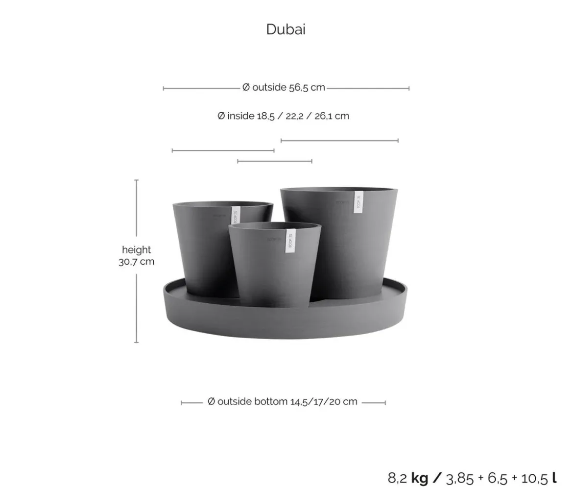 Ecopots Kunststoff-Topf-Set Dubai mit Untersetzer, 4-teilig