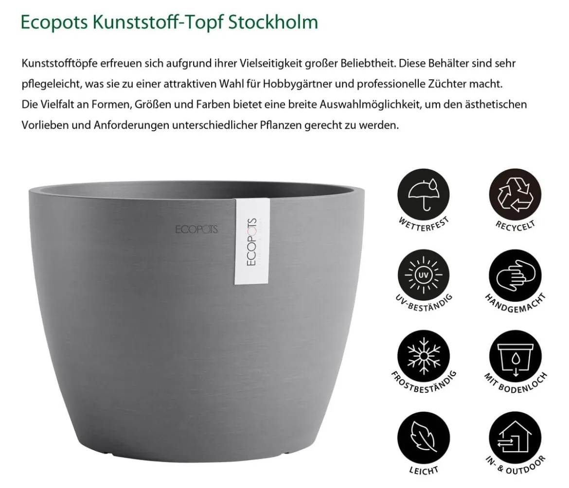 Ecopots Kunststoff-Topf Stockholm, rund