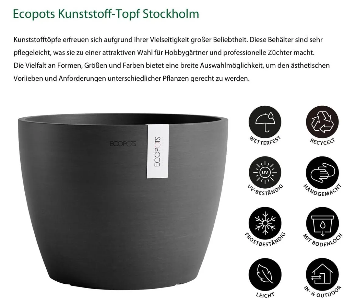 Ecopots Kunststoff-Topf Stockholm, rund