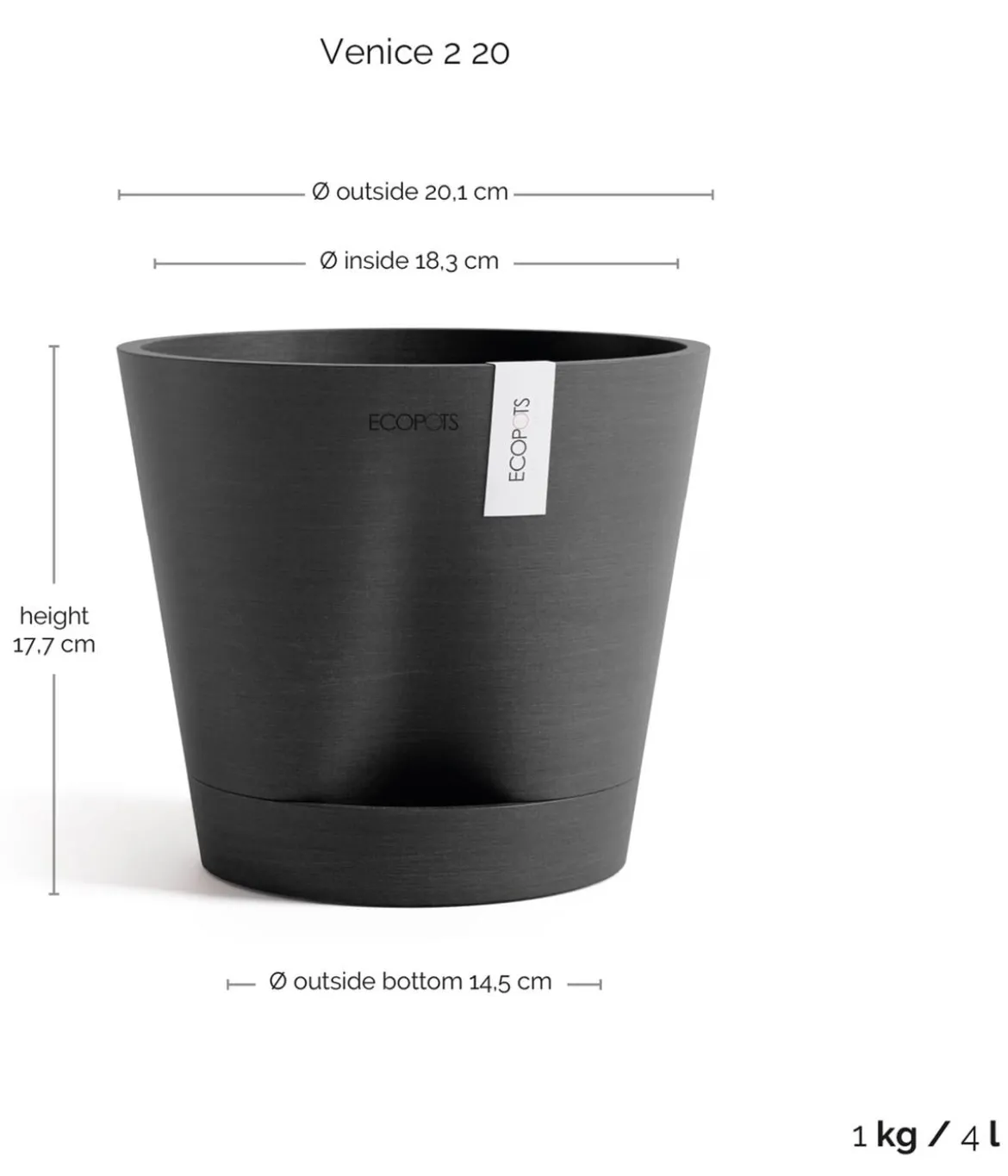Ecopots Kunststoff-Topf Venice 2, rund