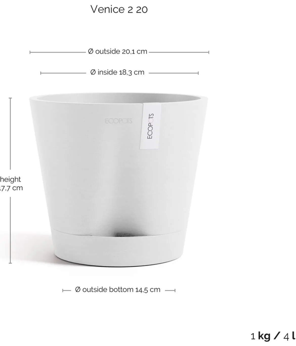 Ecopots Kunststoff-Topf Venice 2, rund
