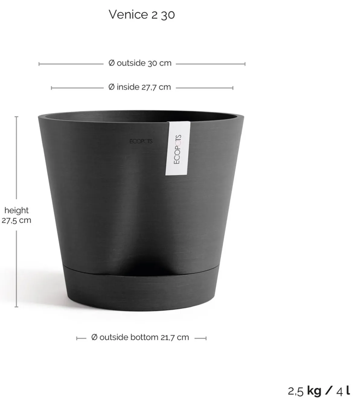 Ecopots Kunststoff-Topf Venice 2, rund