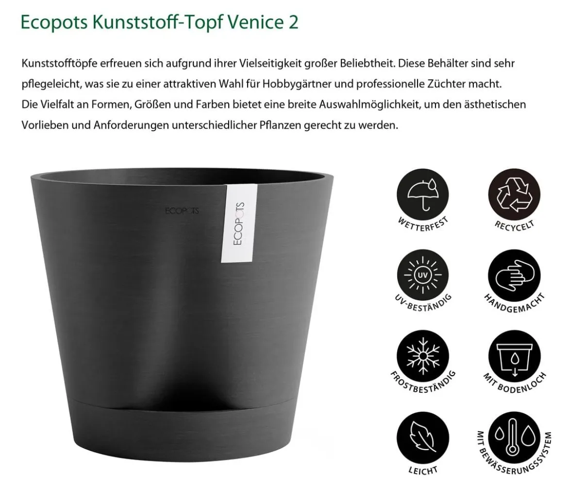 Ecopots Kunststoff-Topf Venice 2, rund