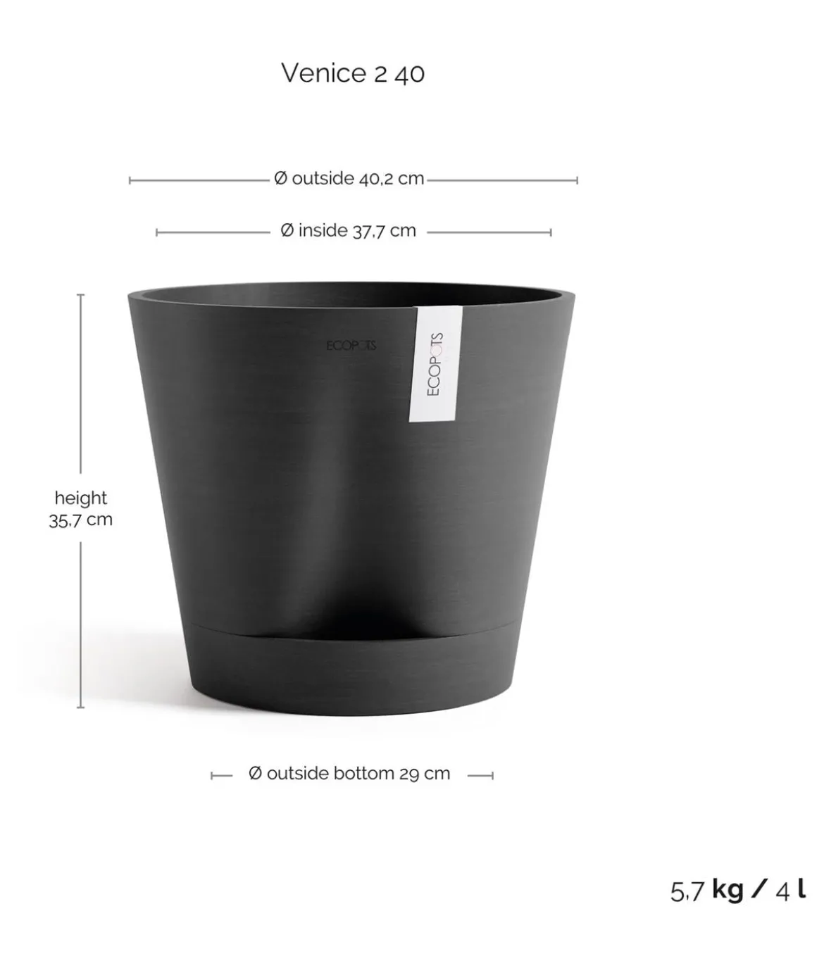 Ecopots Kunststoff-Topf Venice 2, rund