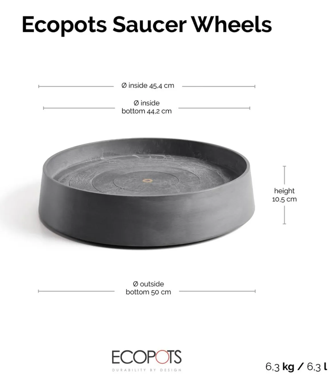 Ecopots Kunststoff-Untersetzer Oslo, rund, mit Rollen