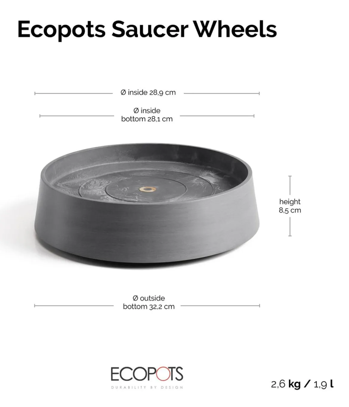 Ecopots Kunststoff-Untersetzer Oslo, rund, mit Rollen