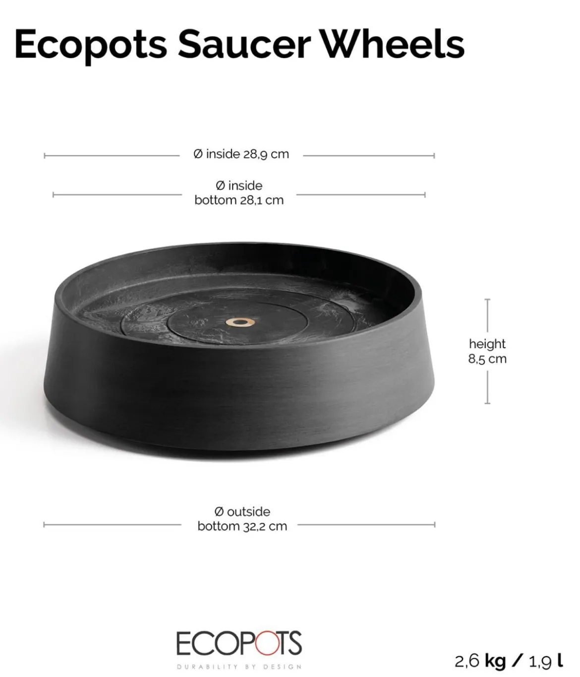Ecopots Kunststoff-Untersetzer Oslo, rund, mit Rollen