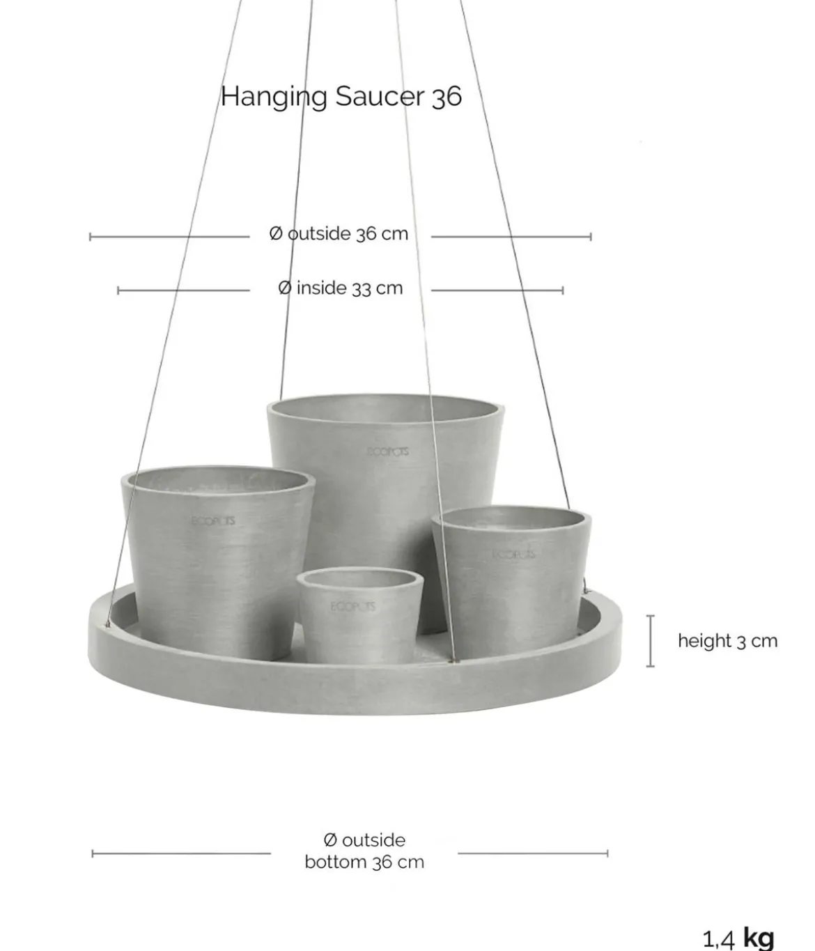 Ecopots Kunststoff-Untersetzer hängend, rund, ca. Ø36/H3 cm
