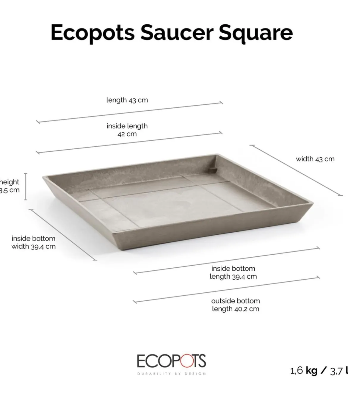 Ecopots Kunststoff-Untersetzer Rotterdam, quadratisch