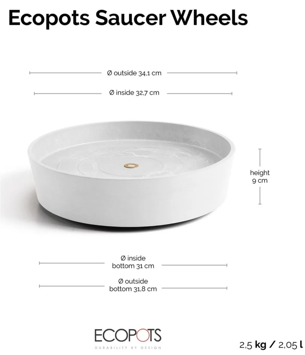 Ecopots Kunststoff-Untersetzer Amsterdam, rund, mit Rollen