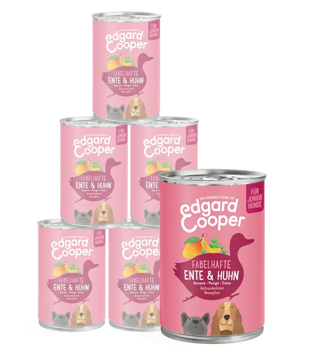 Edgard & Cooper Nassfutter für Hunde, Fabelhafte Ente & Huhn, Junior, 6 x 400 g