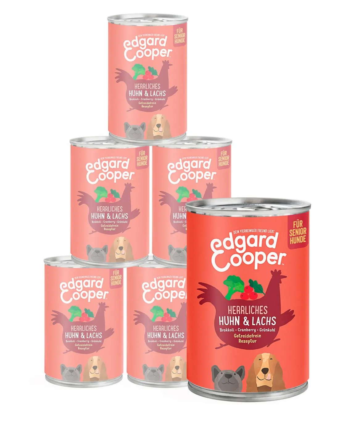 Edgard & Cooper Nassfutter für Hunde, Herrliches Huhn & Lachs, Senior, 6 x 400 g