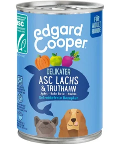 Edgard & Cooper Nassfutter für Hunde, Delikater ASC Lachs & Truthahn Adult, 6 x 400 g
