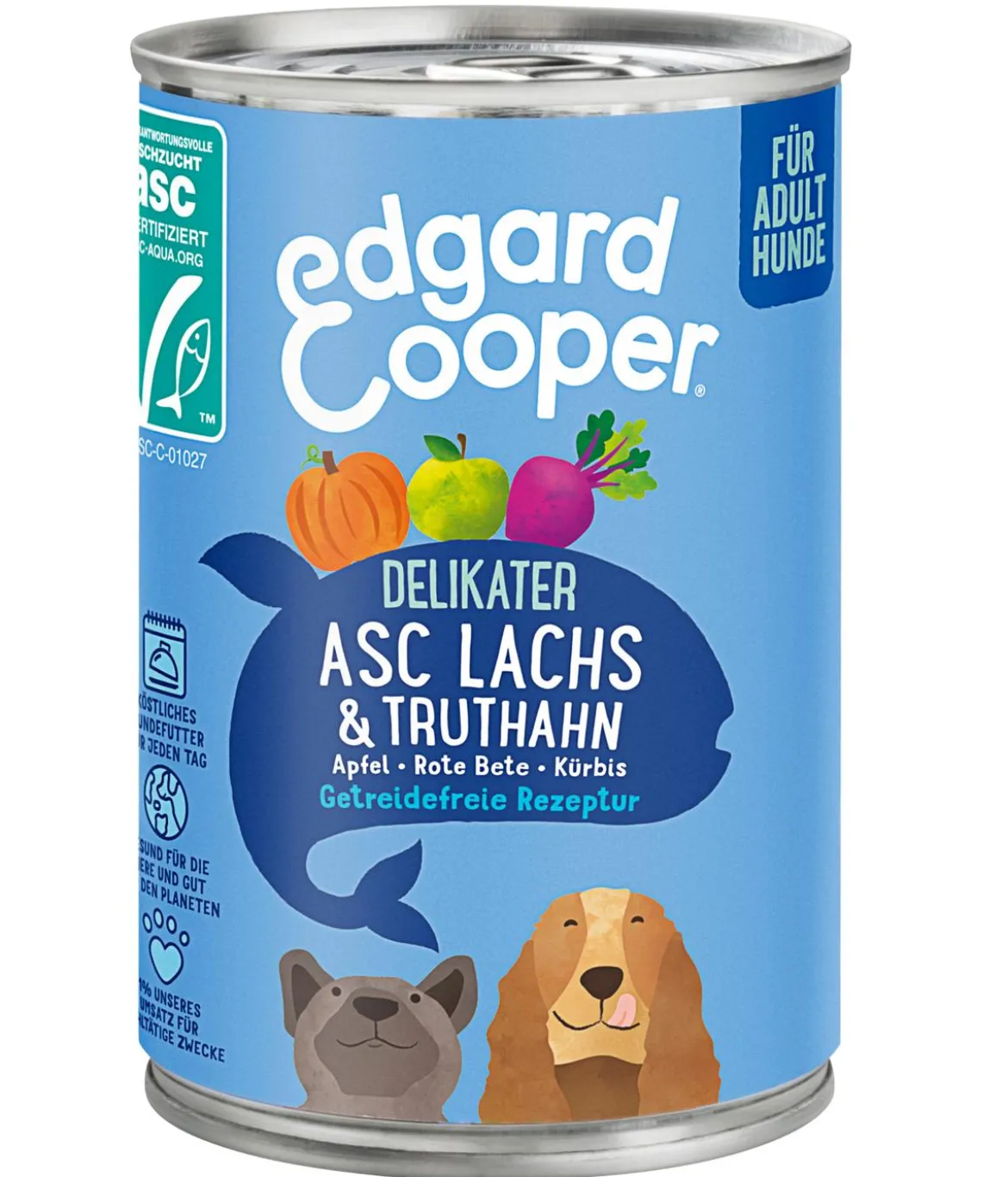 Edgard & Cooper Nassfutter für Hunde, Delikater ASC Lachs & Truthahn Adult, 6 x 400 g