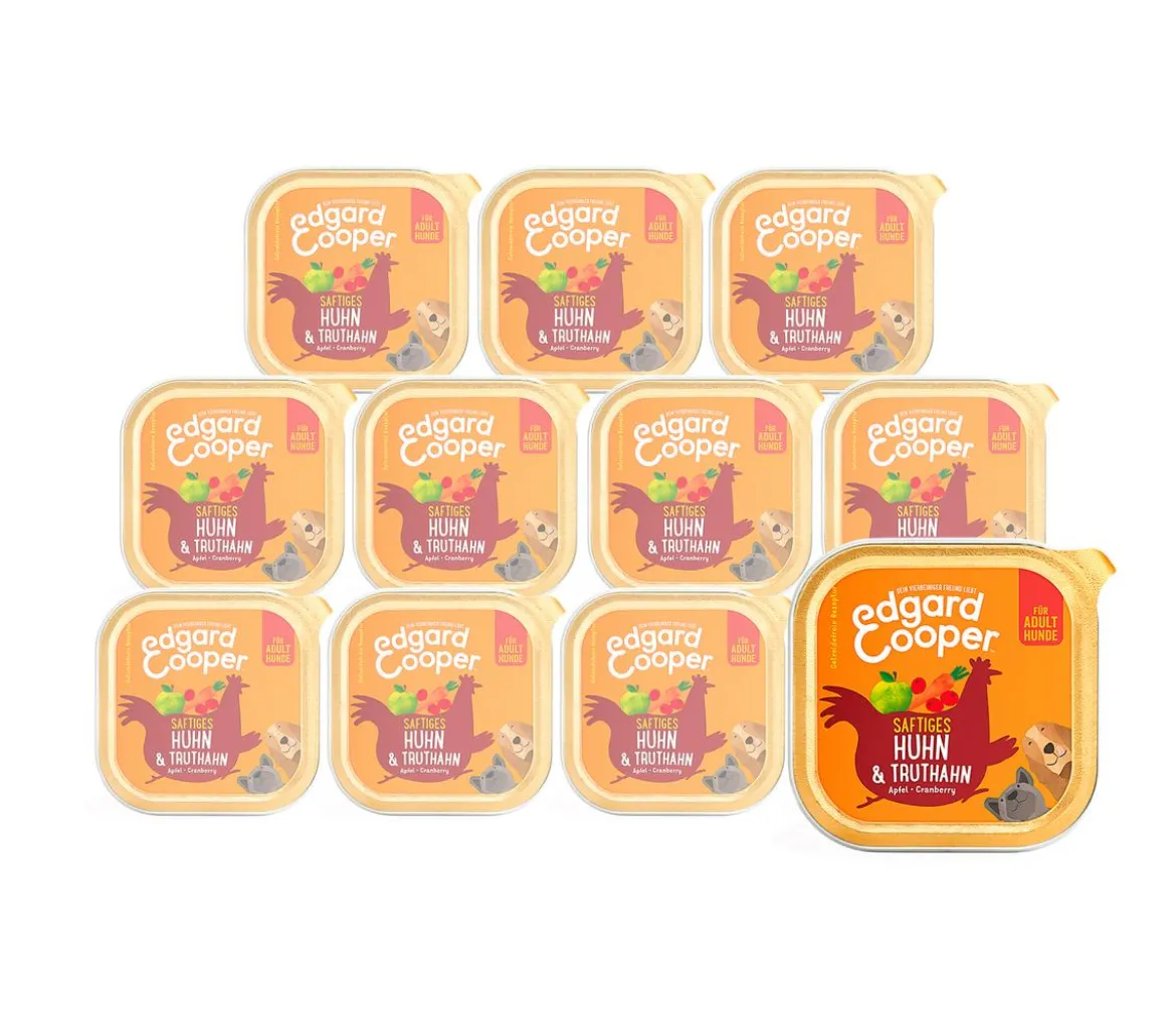 Edgard & Cooper Nassfutter für Hunde, Saftiges Huhn & Truthahn Adult, 11 x 150 g