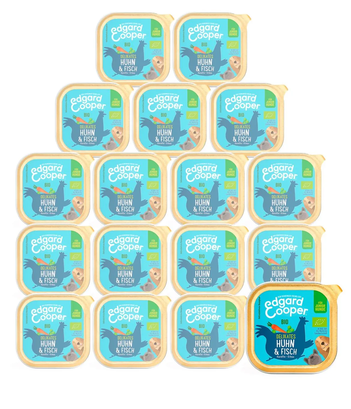 Edgard & Cooper Nassfutter für Hunde, Delikates Huhn & Fisch, Junior, Bio, 17 x 100 g