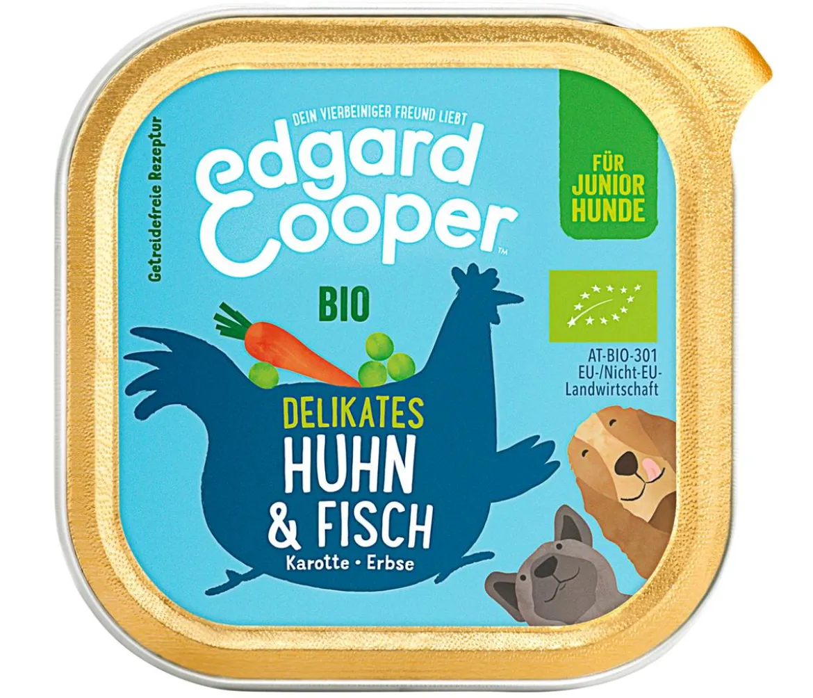 Edgard & Cooper Nassfutter für Hunde, Delikates Huhn & Fisch, Junior, Bio, 17 x 100 g