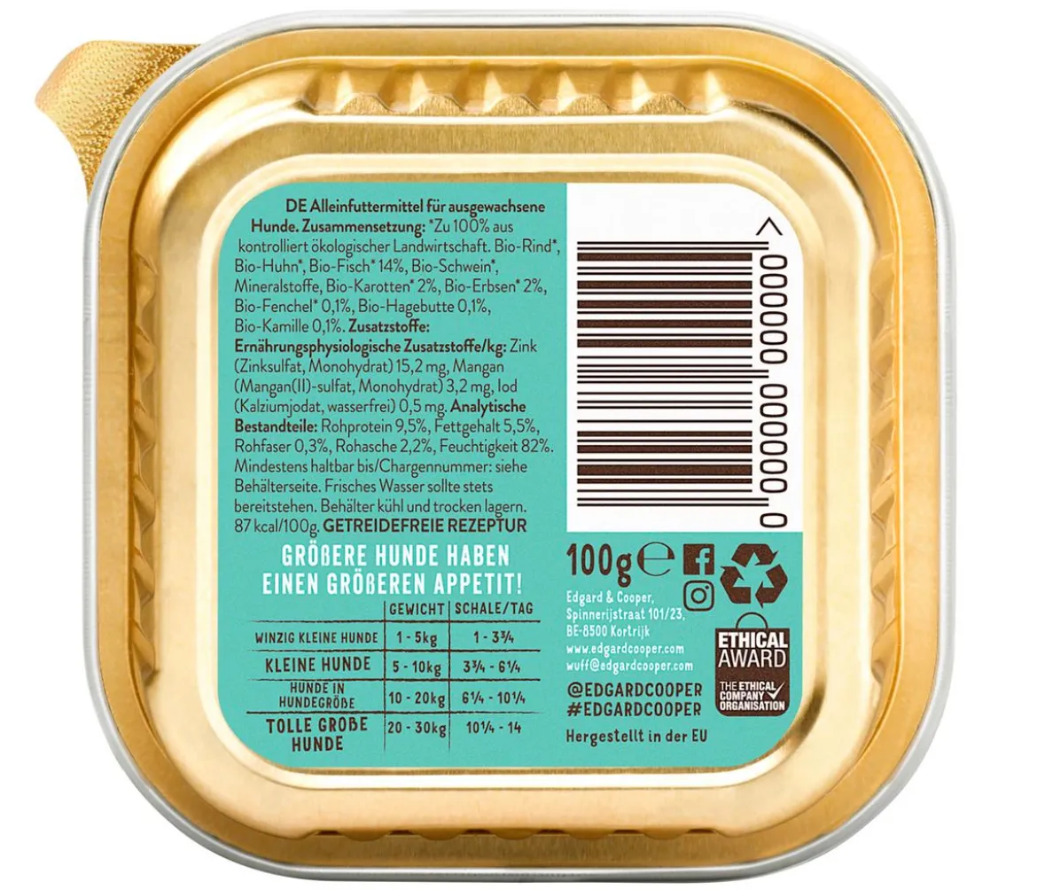 Edgard & Cooper Nassfutter für Hunde, Grandioser Fisch Adult, Bio, 17 x 100 g