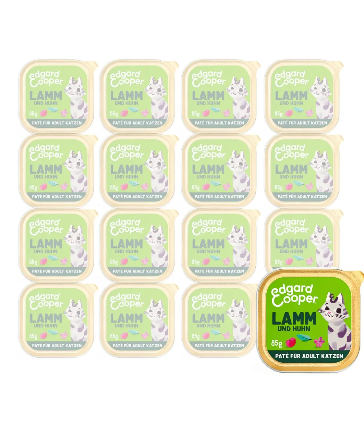 Edgard & Cooper Nassfutter für Katzen Lamm & Freilaufhuhn Paté Adult, 16 x 85 g