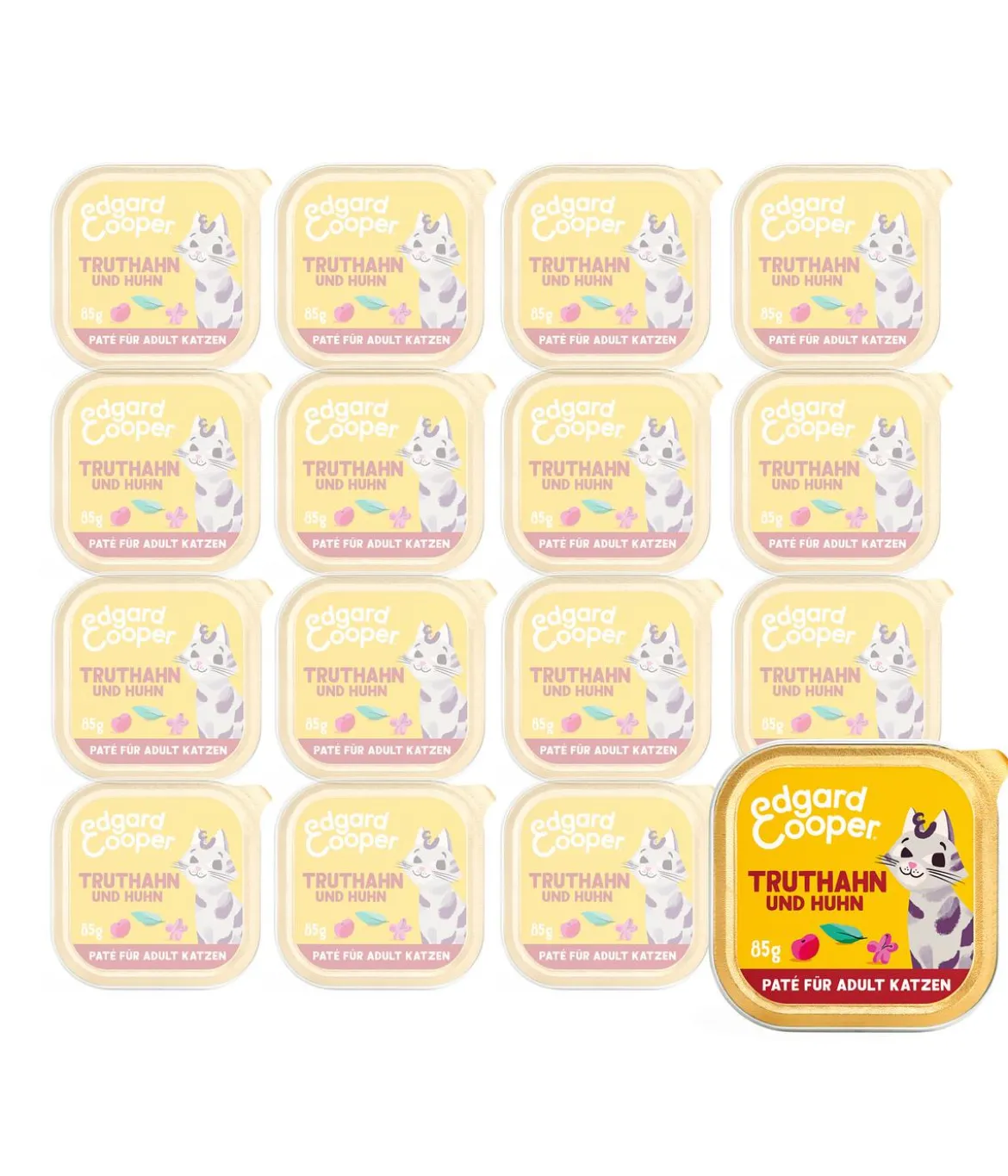 Edgard & Cooper Nassfutter für Katzen Freilauftruthahn & Freilaufhuhn Paté Adult, 16 x 85 g