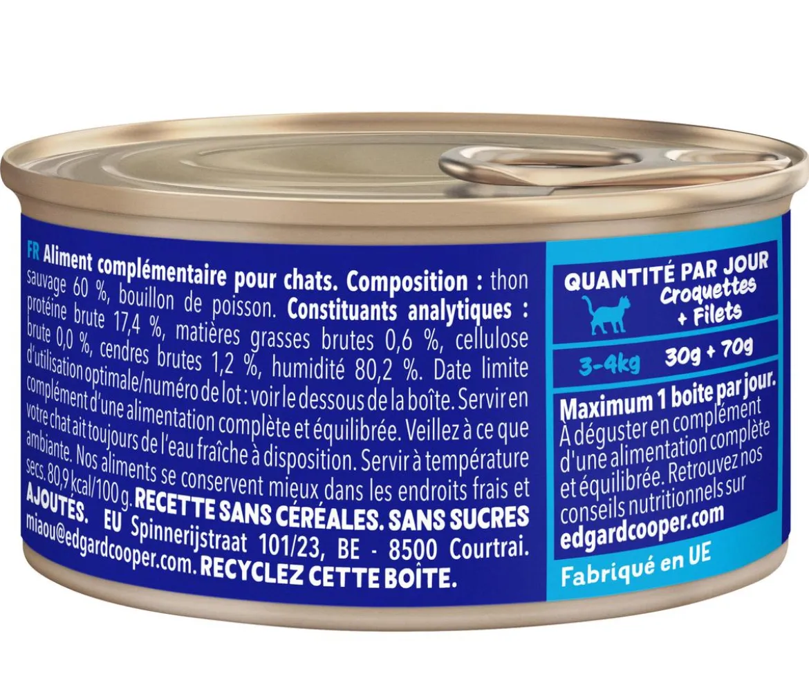 Edgard & Cooper Nassfutter für Katzen Wildfang-Thunfisch Filets, 24 x 70 g