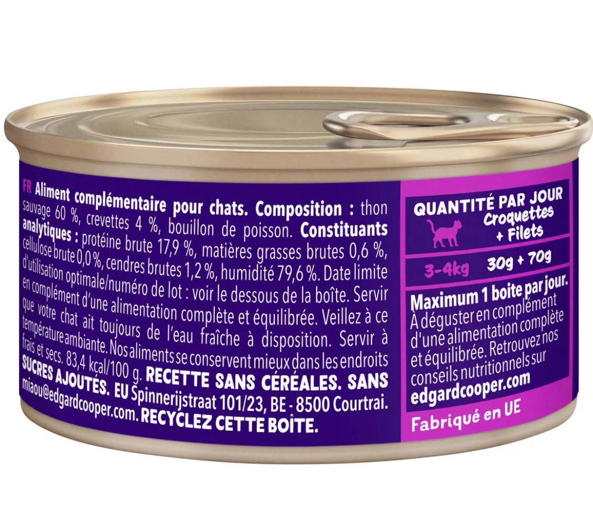 Edgard & Cooper Nassfutter für Katzen Wildfang-Thunfisch & Garnele Filets, 24 x 70 g