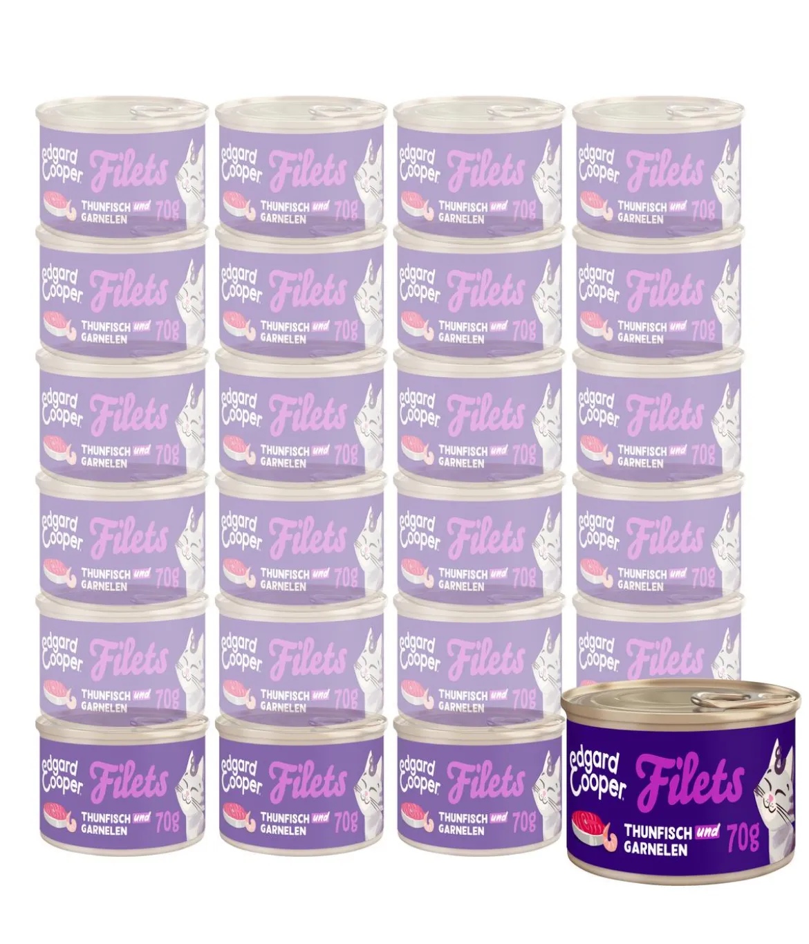 Edgard & Cooper Nassfutter für Katzen Wildfang-Thunfisch & Garnele Filets, 24 x 70 g