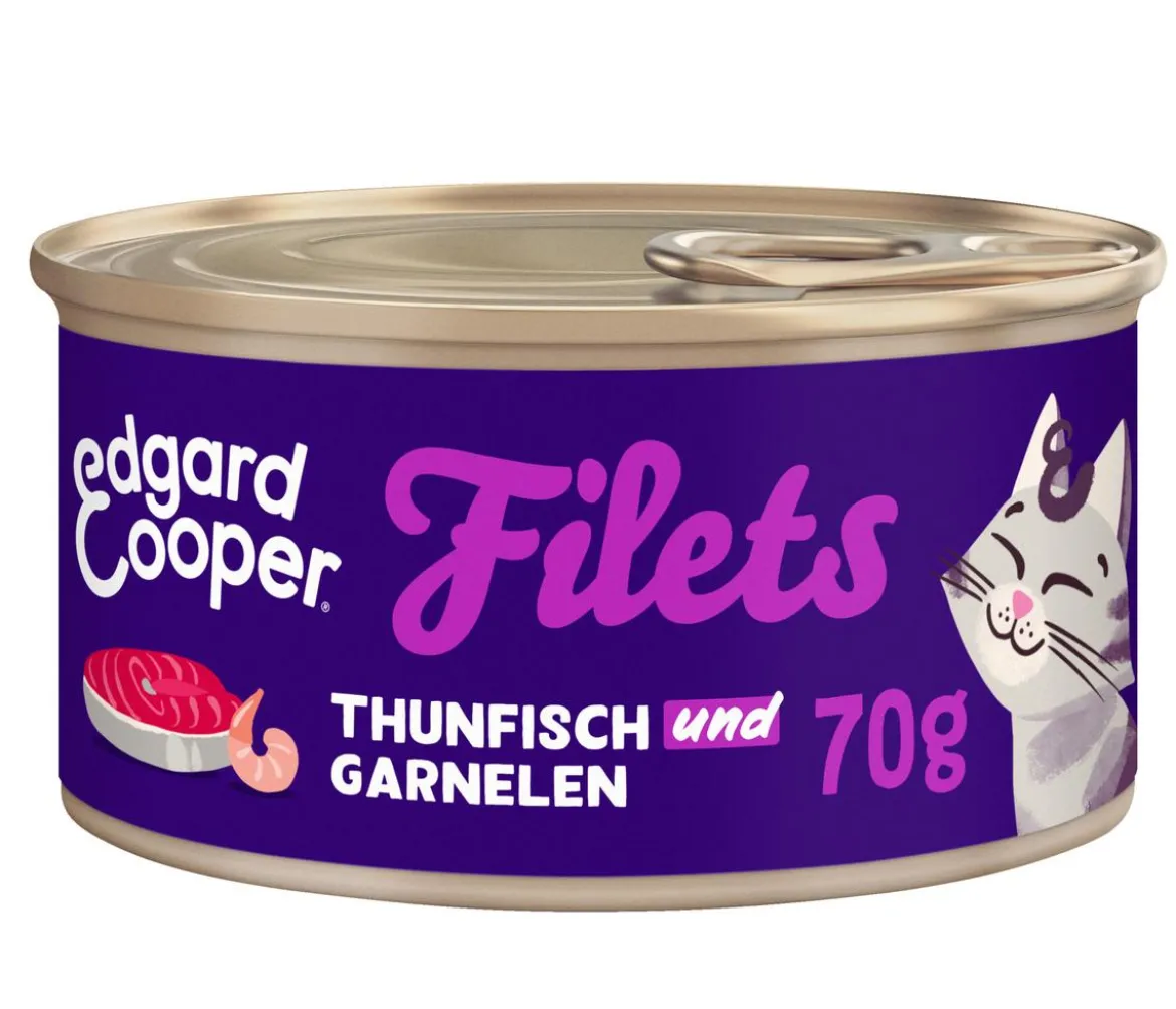 Edgard & Cooper Nassfutter für Katzen Wildfang-Thunfisch & Garnele Filets, 24 x 70 g