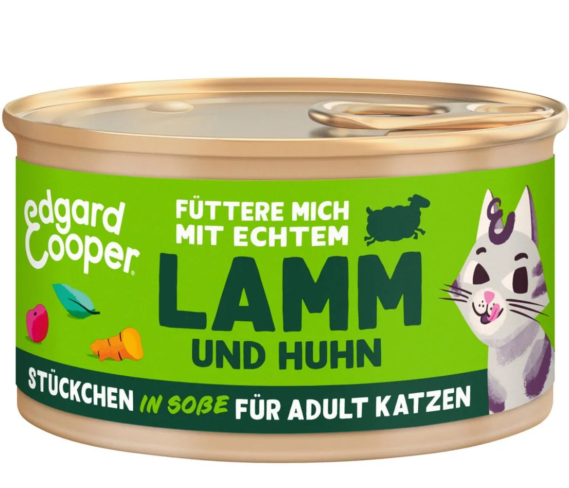 Edgard & Cooper Nassfutter für Katzen Lamm & Freilandhuhn Stückchen in Soße Adult, 18 x 85 g