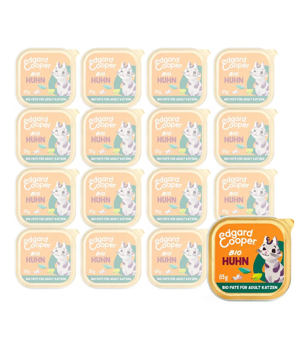 Edgard & Cooper Nassfutter für Katzen Bio Huhn & Rind Paté Adult, 16 x 85 g
