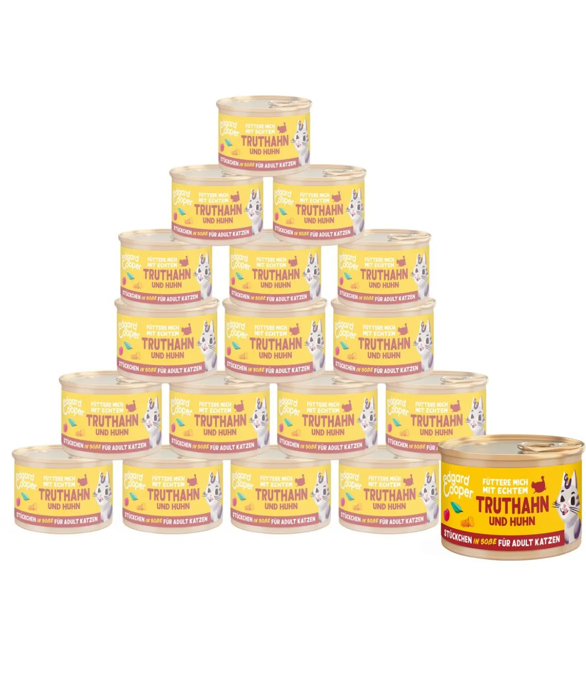 Edgard & Cooper Nassfutter für Katzen Freilauftruthahn & Freilaufhuhn Stückchen in Soße Adult, 18 x 85 g