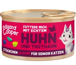 Edgard & Cooper Nassfutter für Katzen Freilauftruthahn & Freilaufhuhn Stückchen in Soße, Senior, 18 x 85 g