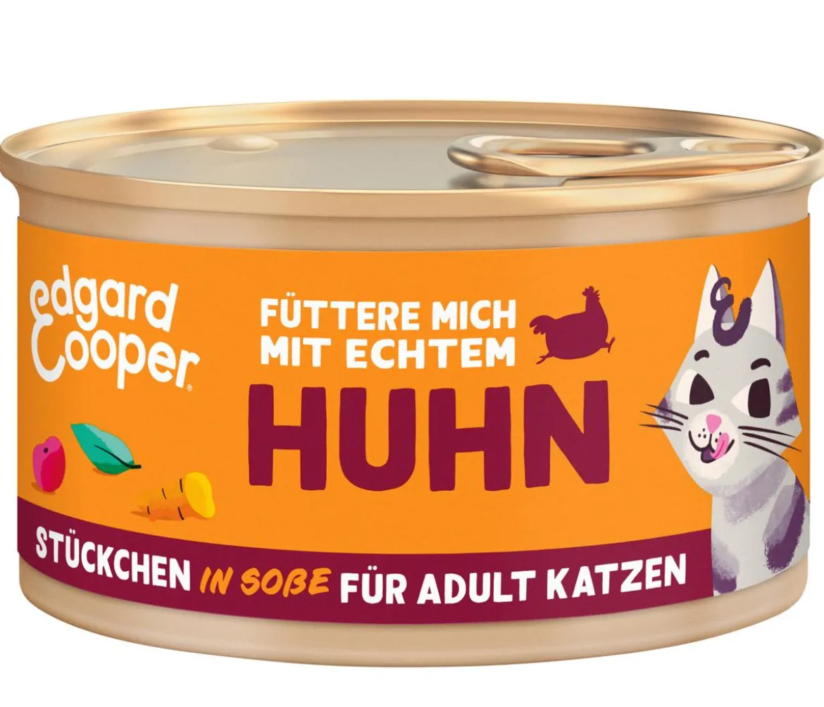 Edgard & Cooper Nassfutter für Katzen Freilaufhuhn Stückchen in Soße Adult, 18 x 85 g