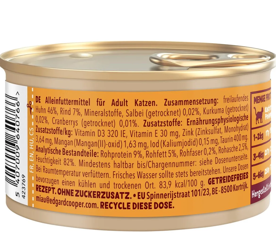 Edgard & Cooper Nassfutter für Katzen Freilaufhuhn Stückchen in Soße Adult, 18 x 85 g