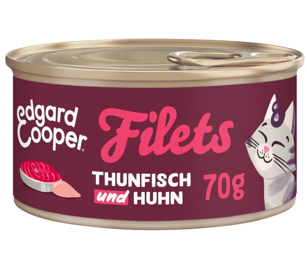 Edgard & Cooper Nassfutter für Katzen Wildfang-Thunfisch & Freilaufhuhn Filets, 24 x 70 g