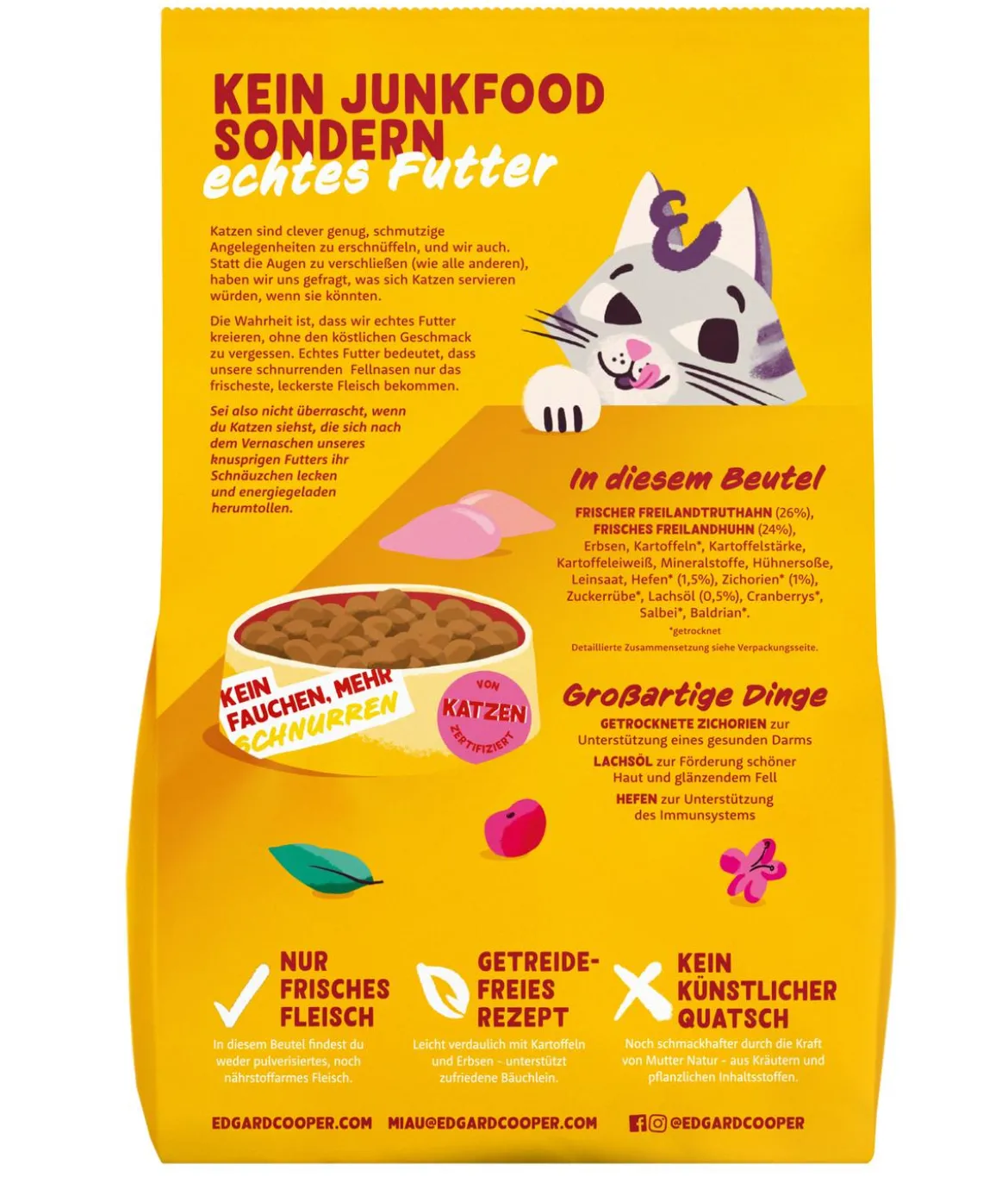 Edgard & Cooper Trockenfutter für Katzen Frischer Freilandtruthahn & Freilandhuhn Adult, 2 kg