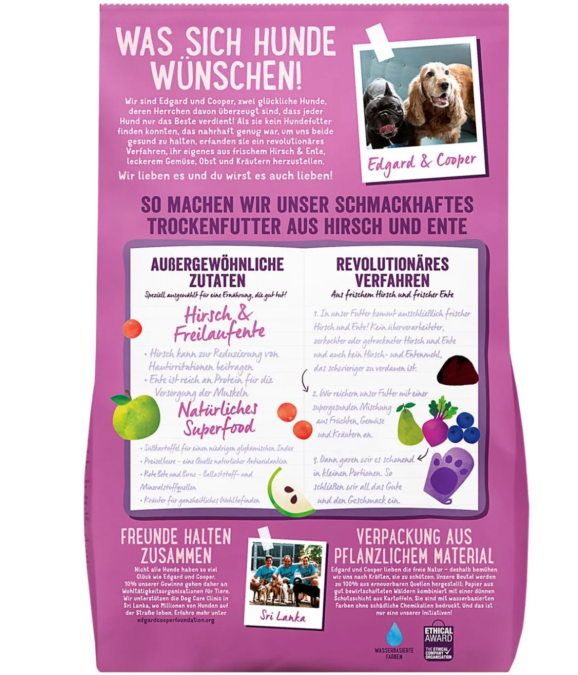 Edgard & Cooper Trockenfutter für Hunde, Schmackhafter Hirsch & Freilaufente Adult