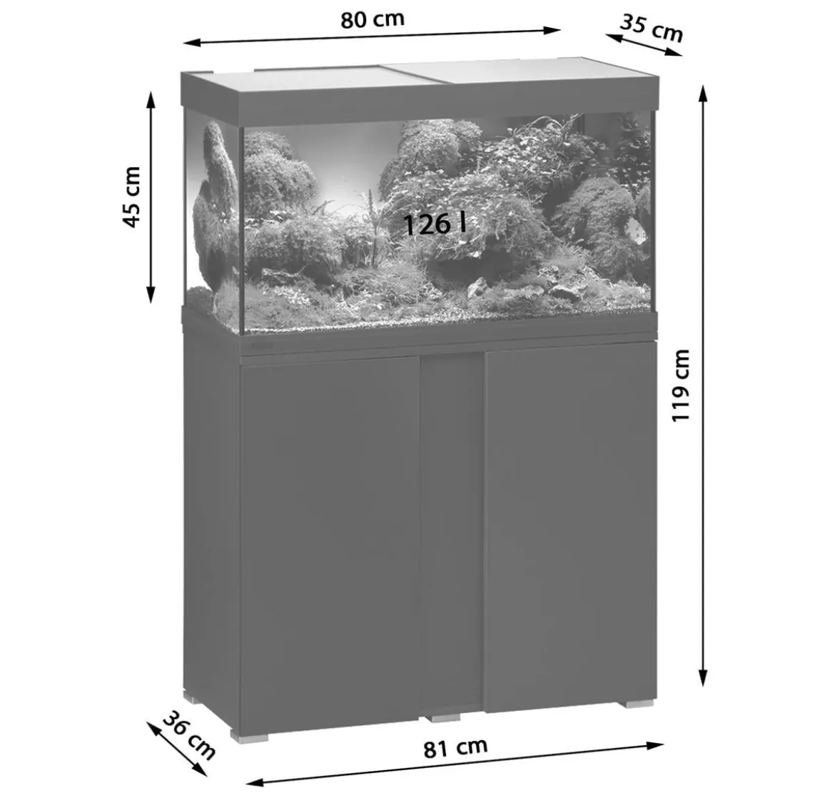 EHEIM Aquarium Kombination VivalineLED 126, ca. B81/H119/T36 cm