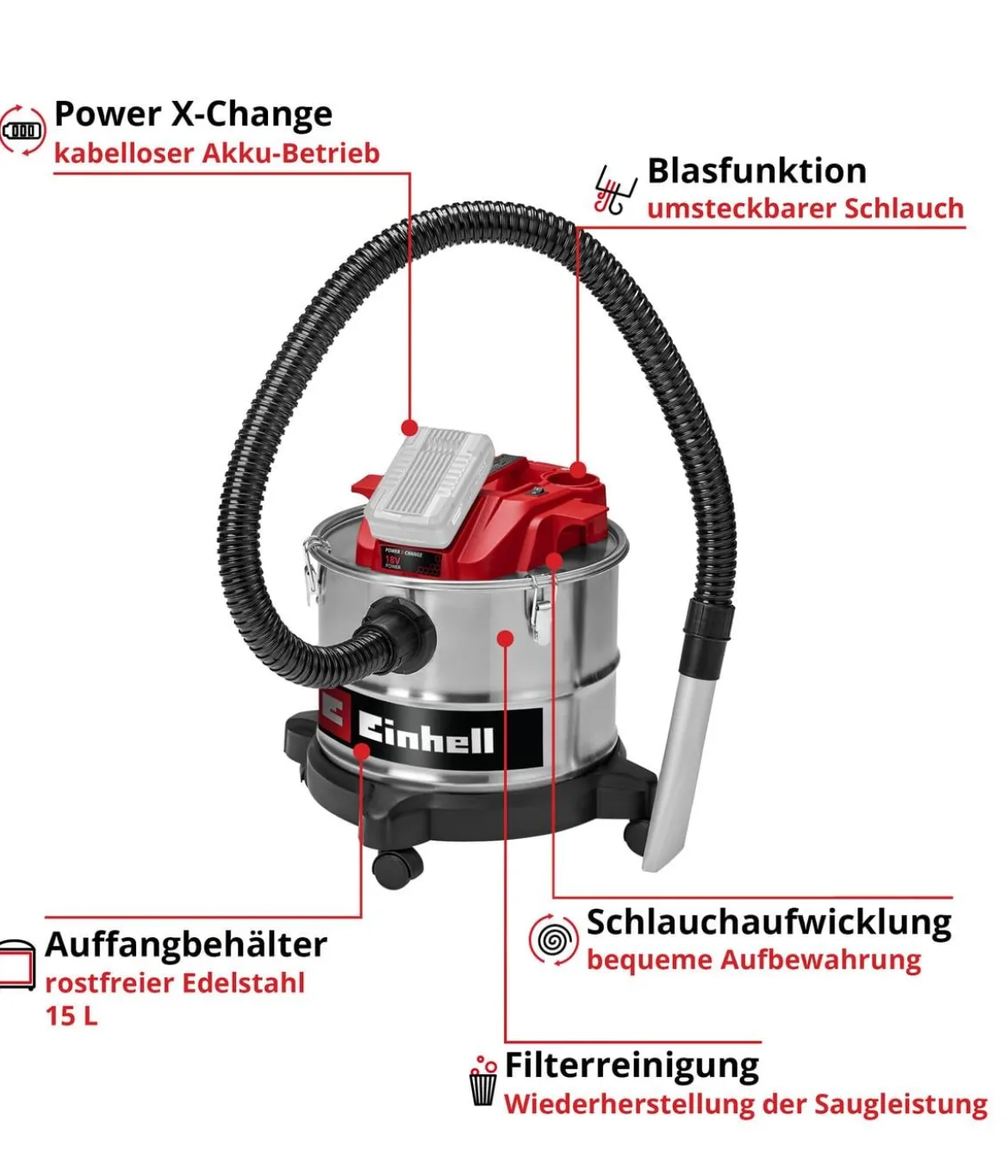 Einhell Akku-Aschesauger TE-AV 18/15 Li C-Solo