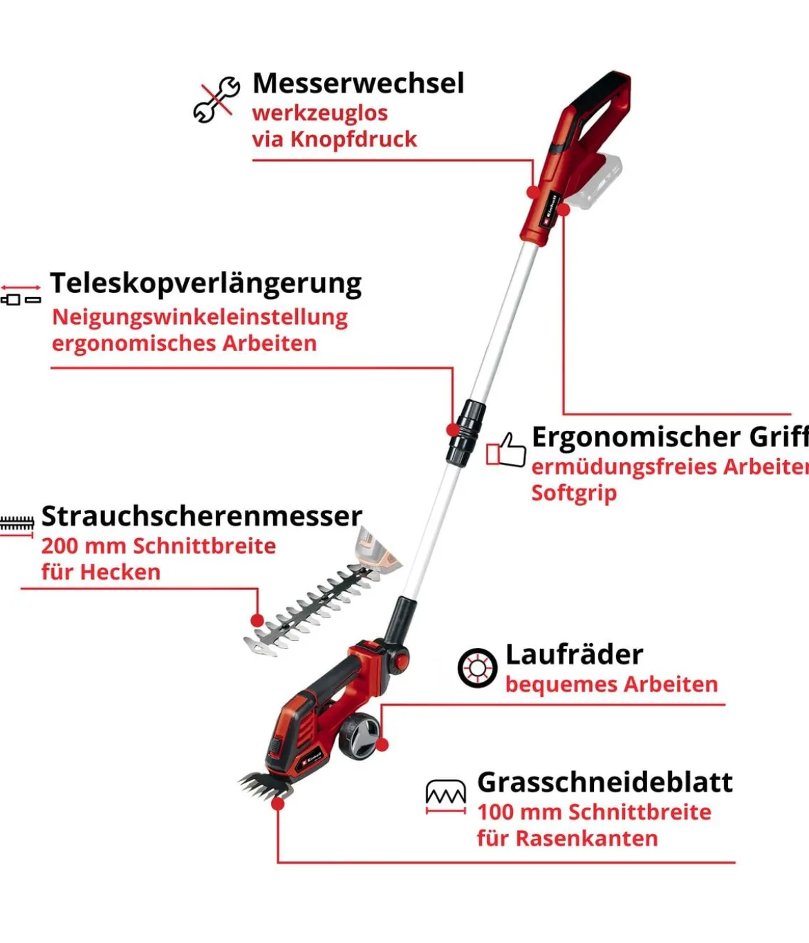 Einhell Akku-Gras- und Strauchschere GE-CG 18/100 Li T-Solo