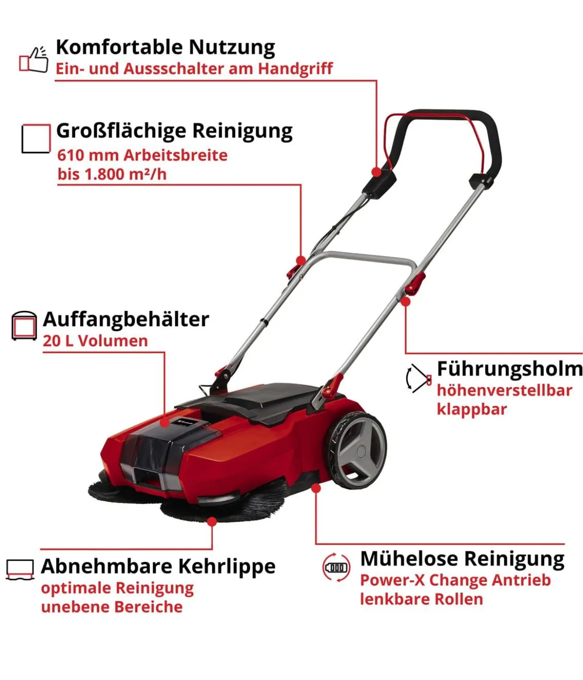 Einhell Akku-Kehrmaschine TE-SW 18/610 Li-Solo