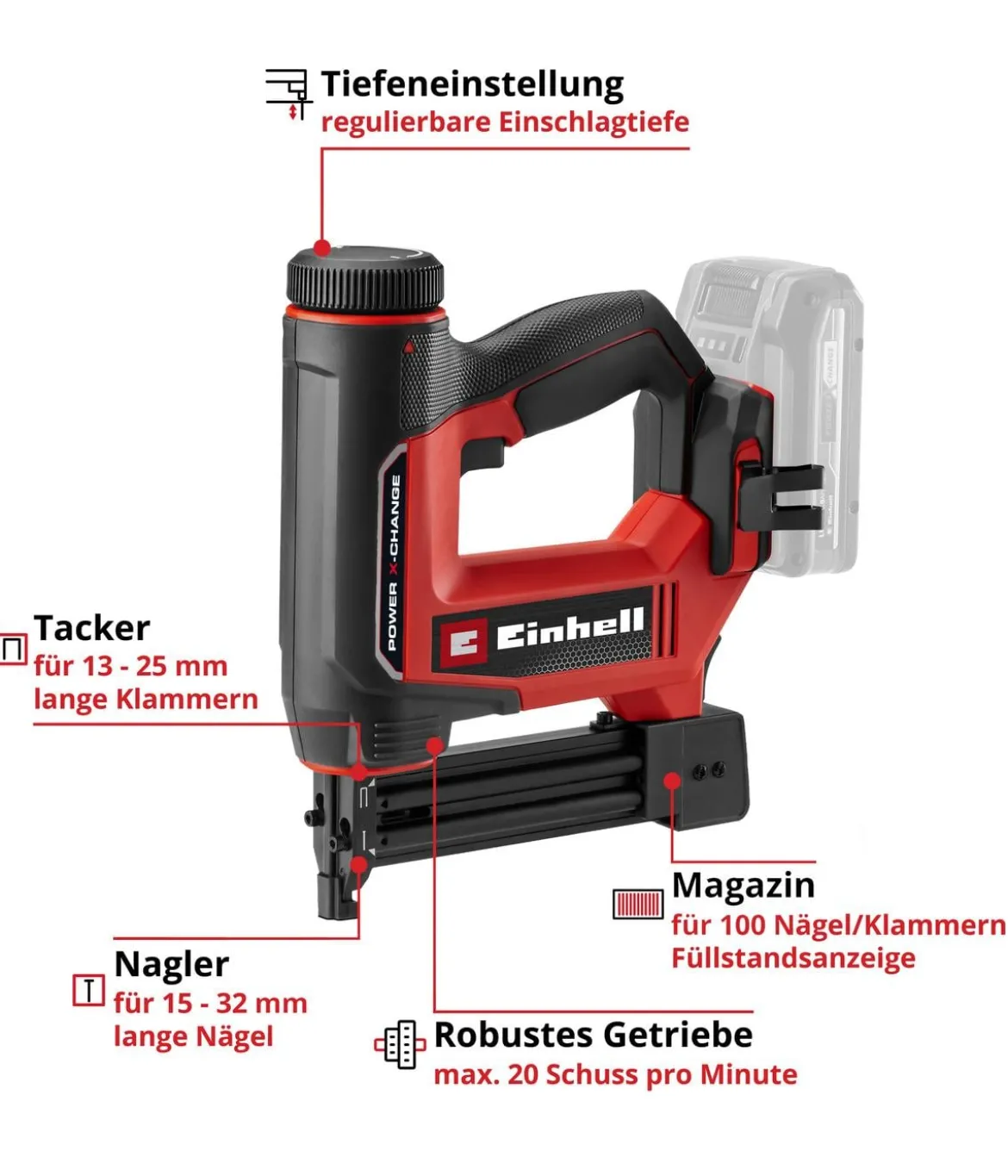 Einhell Akku-Nagler TE-CN 18/32 Li-Solo