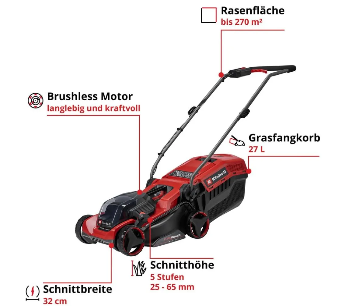 Einhell Akku-Rasenmäher GE-CM 18/32 C Li BL, inkl. 4,0 Ah Akku & Schnellladegerät