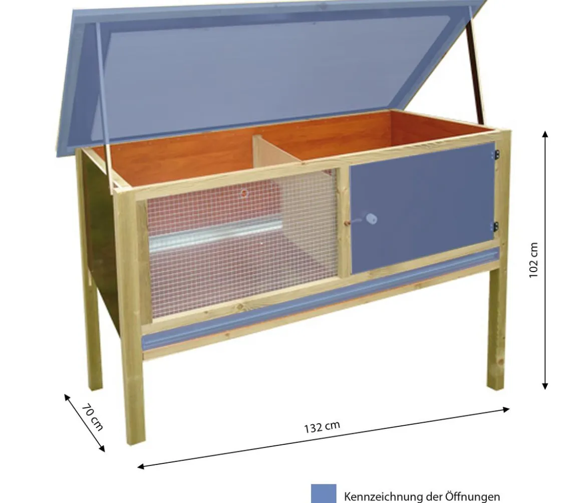 Elmato® Kaninchenstall Iso-Holzheim, ca. B132/H102/T70 cm