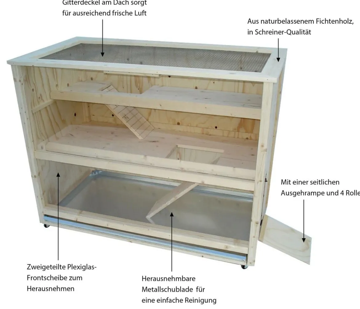 Elmato® Nager-Zimmervoliere Luxus auf Rollen, ca. B117/H94/T62 cm