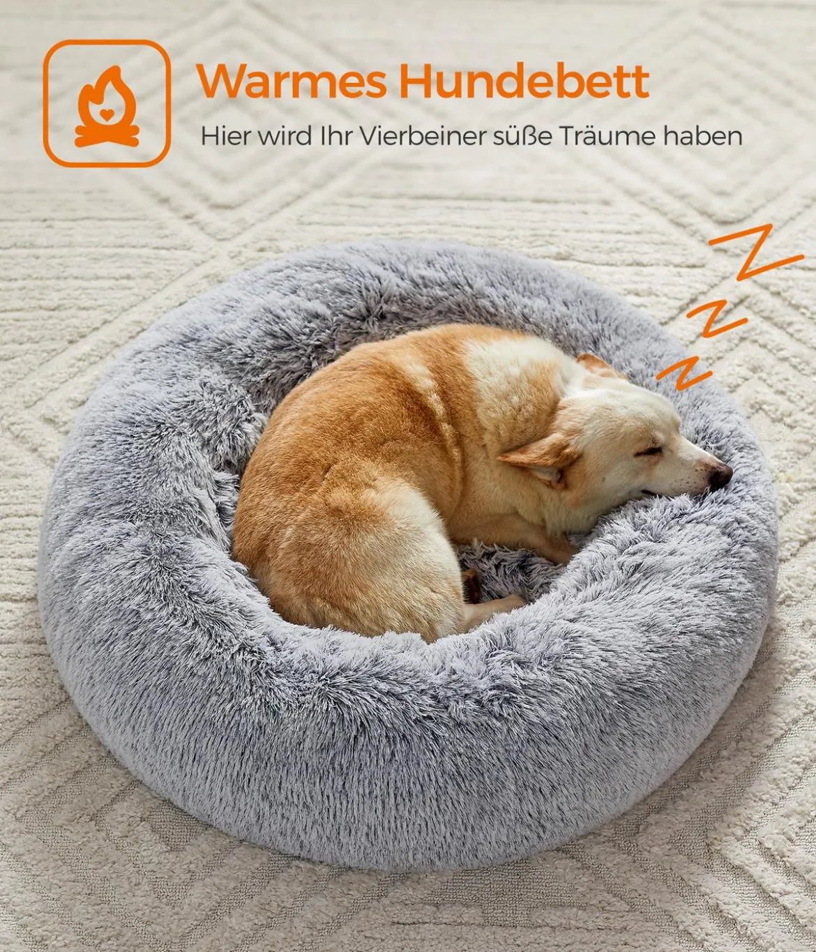 Feandrea Hundebett, rund, grau, ca. Ø80/H20 cm