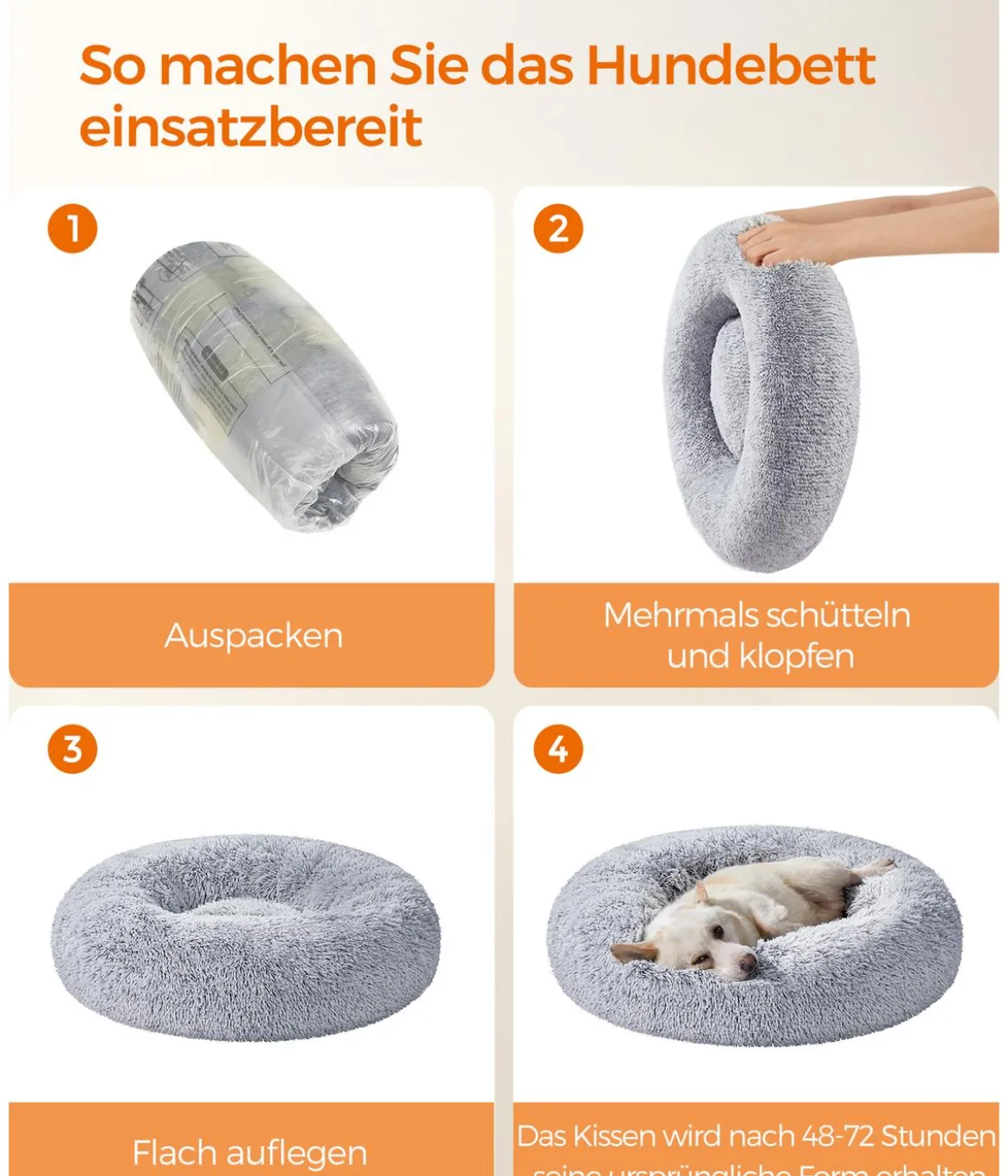 Feandrea Hundebett, rund, grau, ca. Ø80/H20 cm