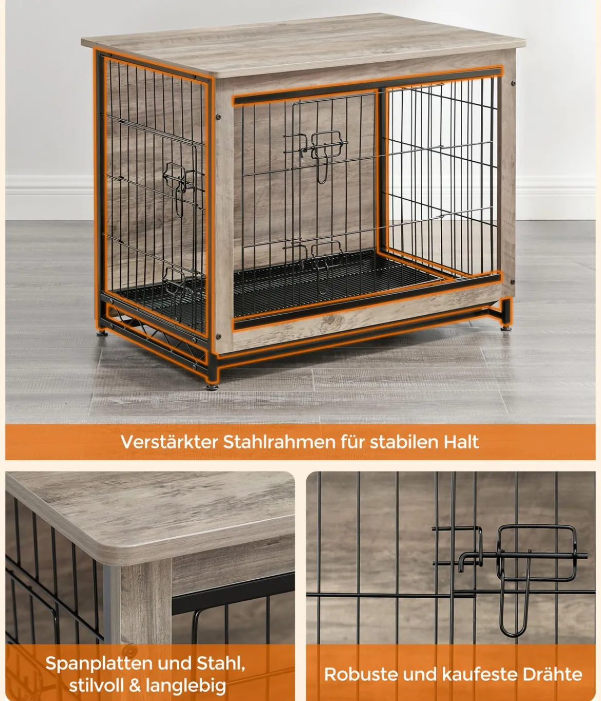 Feandrea Hundekäfig, greige, ca. B82,5/H64/T56 cm