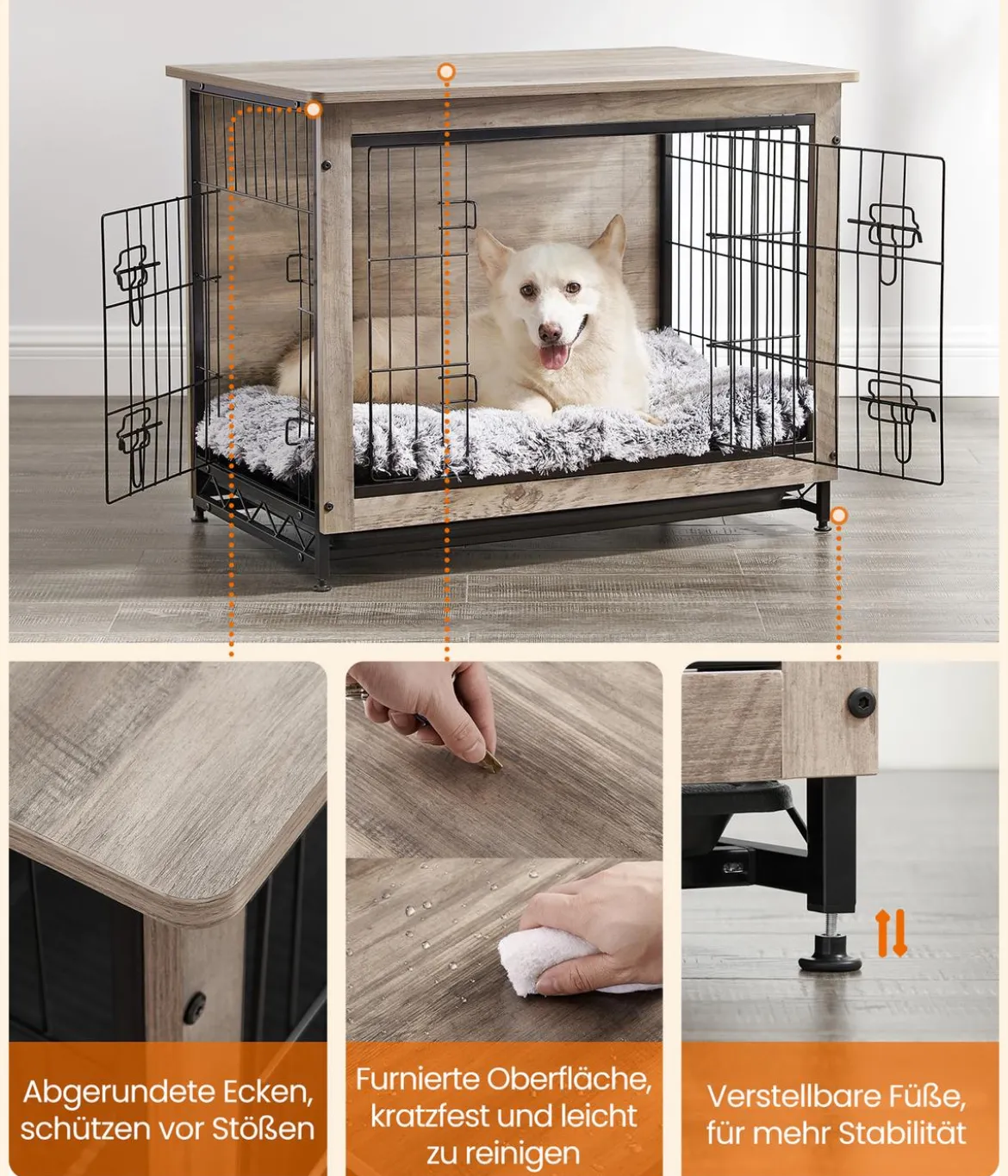 Feandrea Hundekäfig, greige, ca. B82,5/H64/T56 cm