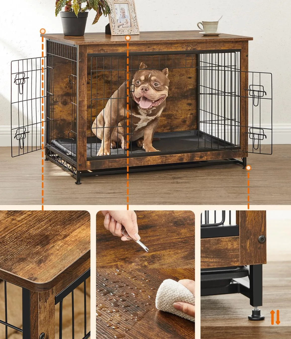 Feandrea Hundekäfig, vintage brown, ca. B98/H68/T65 cm
